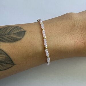 Pink and Gold Beaded Bracelet | handmade stretch bracelet